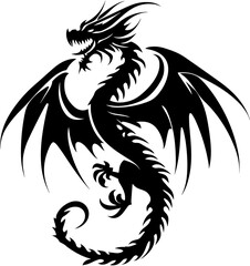 Black dragon icon. Black silhouette icon. Asian style tattoo template isolated on white background