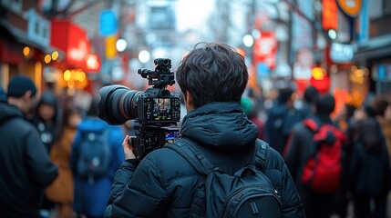 Videographer Capturing City Life
