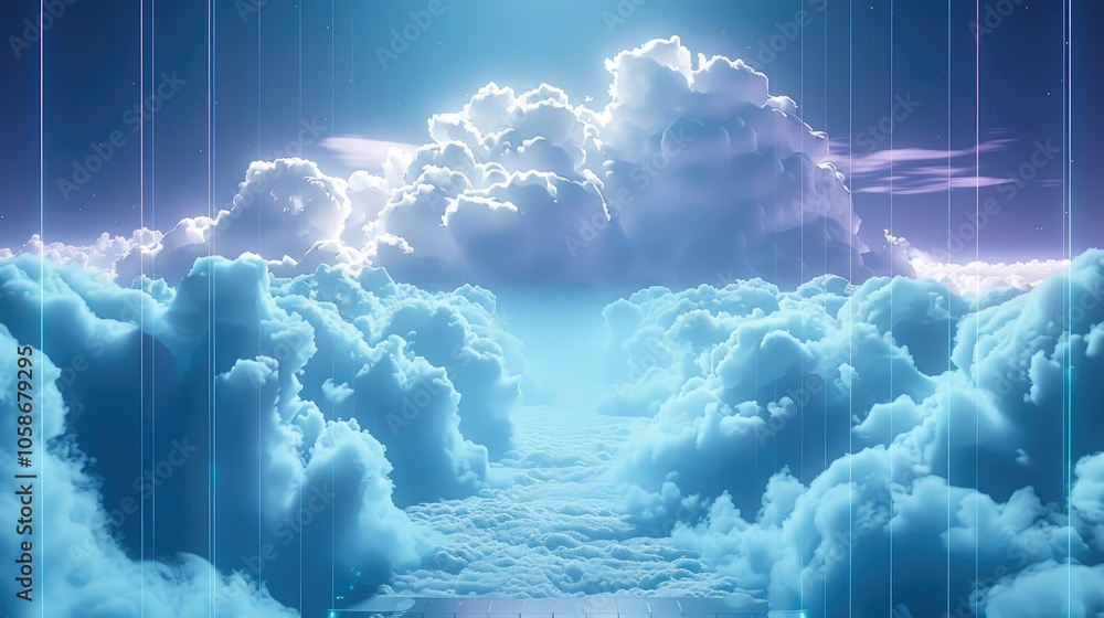 Aufkleber Data storage in the cloud, futuristic minimal style.
