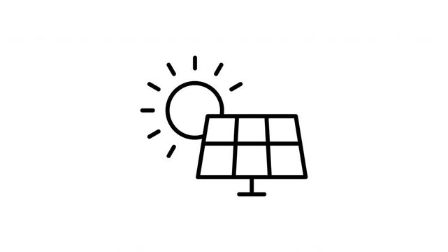 Solar panel animated line icon. Black color line icon animation. 4K video with transparent background