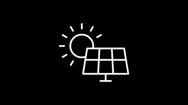 Solar panel animated line icon. White color line icon animation. 4K video with transparent background
