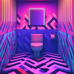 Toilet room, neon glow with chevron and stripe patterns, flat design illustration