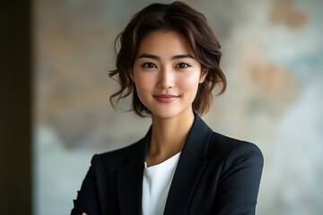 Confident Businesswoman Headshot in Black Blazer and White Top