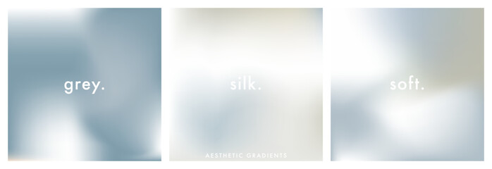 Pale gradient posters. Light grey, ecru and white colors. Set of 3 square elegant abstract sublte grey gradient background. Simple soft neutral background. Abstract vector texture for cover, post