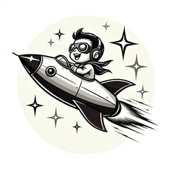 Rocket Clipart - Superhero Flying with Rocket