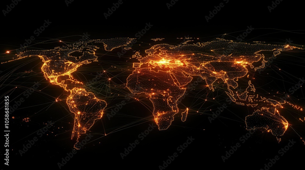 Poster global digital network with crypto transactions linking countries, glowing lines of economic connect