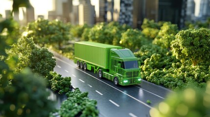 Green supply chain model with electric trucks and reusable packaging, reducing waste and emissions.