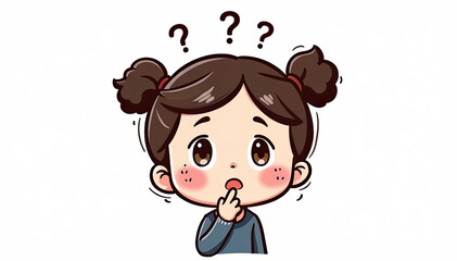 Obraz premium Thinking Clipart - Confused Girl with Question Marks
