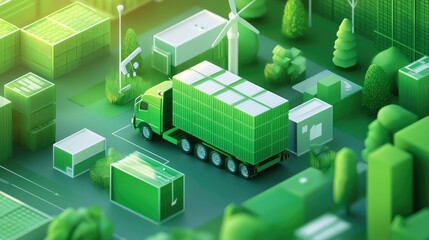 Fototapeta premium Illustration of green supply chain management, featuring renewable energy sources and eco-friendly packaging.