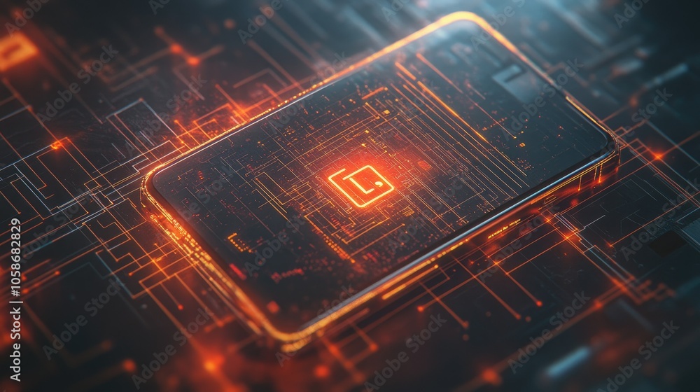 Poster Mobile phone with a digital lock icon and network lines, visualizing data encryption and cloud security.