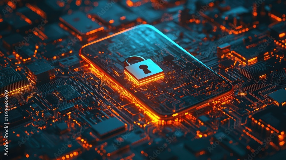Aufkleber Smartphone with padlock and encrypted data lines, showing concept of cybersecurity and privacy online.