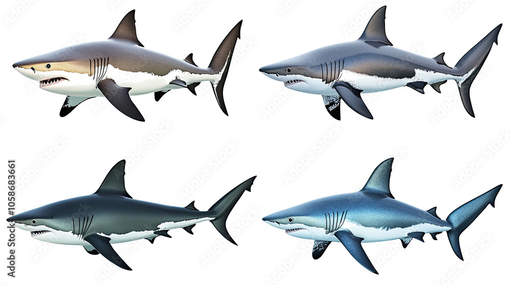 Aufkleber set of realistic shark illustrations isolated on a clear background generative ai
