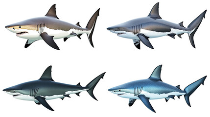 Set of Realistic Shark Illustrations Isolated on a Clear Background Generative AI