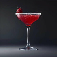 Strawberry Cocktail Photo with Sugar Rim on Black Background