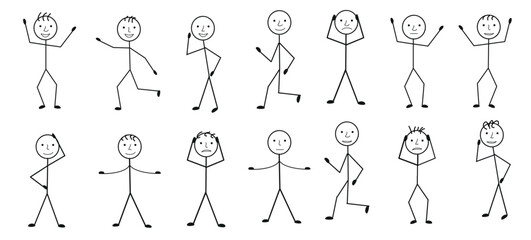 a pictogram of a person, various poses, stick figures of people, different emotions of a person drawn by hand