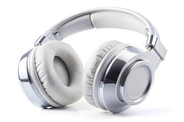Elegant Pair of White Headphones Stacked on Transparent Background for Product Photography