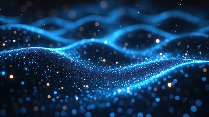 Blue grid design with glowing lines on dark digital background, leaving space for text