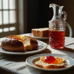 Breakfast bread and jelly fresh food for family