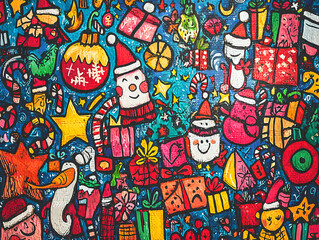Obraz premium Christmas doodle, full canvas, funny, happiness and colorfull