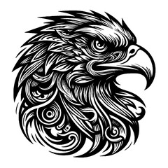 Ornate Eagle Head Illustration in Black and White