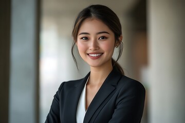 Confident Businesswoman in Black Blazer with a Modern Smile.