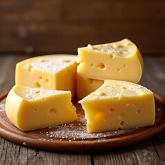 Closeup of melted Swiss cheese with holes and bubbles,Texture of yellow cheese with large holes close up. Detailed photo of cheese surface in macro