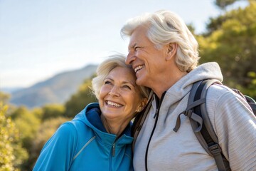Happy Senior Couple Outdoors: Active, Joyful Retirement Lifestyle in Nature






