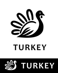 A minimalist black and white turkey logo design, featuring stylized feathers and a modern look