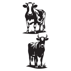 Dairy Cow Illustrations in Black and White, Vector Graphics of Dairy Cows in Various Poses, Farm Animal Collection for Logo and Design, ai generated