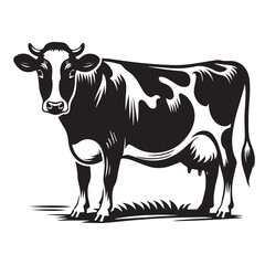 Dairy Cow Illustrations in Black and White, Vector Graphics of Dairy Cows in Various Poses, Farm Animal Collection for Logo and Design, ai generated