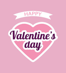 Text Happy Valentine's Day and heart shaped frame, design in pastel pink colors. Romantic design for greeting card or poster for Valentine's day.