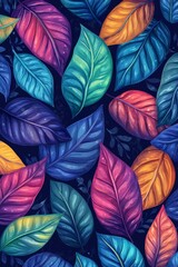 Vibrant Autumn Leaves Collection On Dark Background, Colorful Fall Foliage Pattern For Design