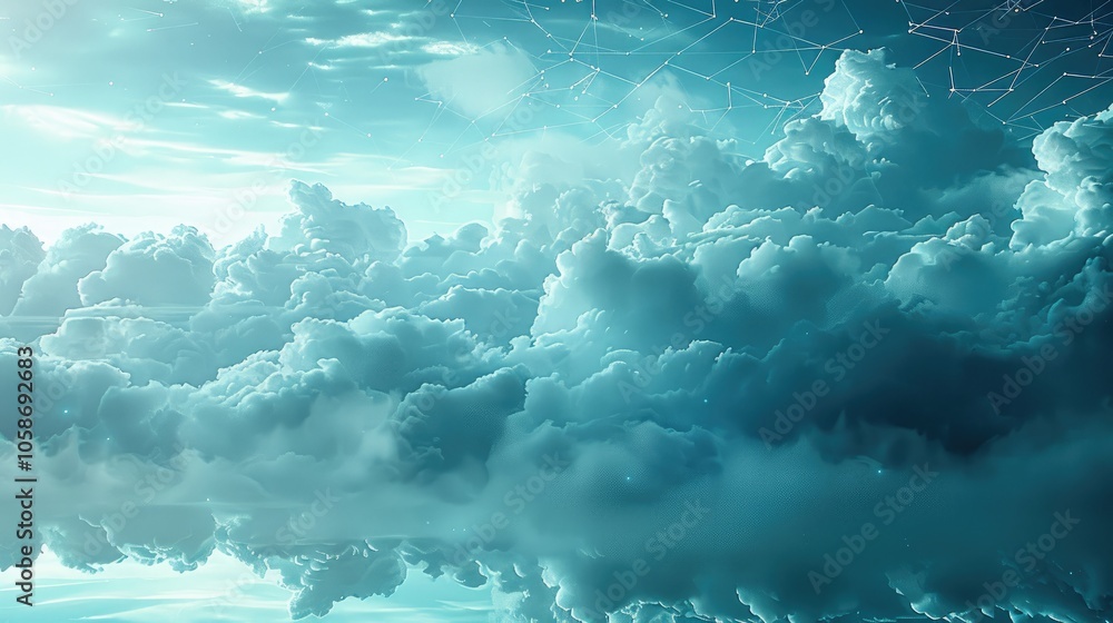 Poster data storage in the cloud, futuristic minimal style.