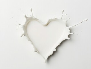 A creative splash of milk forms a heart shape, symbolizing love and purity on a clean background.