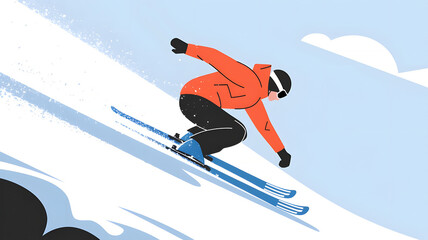 Freestyle skiing graphic with focused mood racing down snowy slope