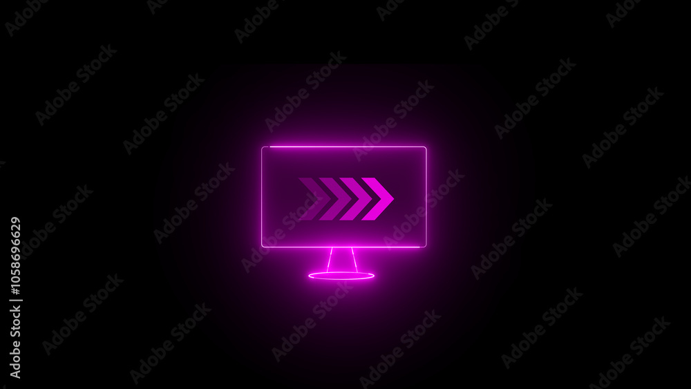 Poster 3d rendering of glowing neon arrows on a black background. flashing direction indicators. see my por