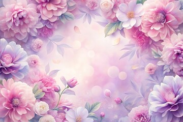 Soft petal floral pattern with pastel shades of pink and purple, spring theme, soft focus, flower arrangement