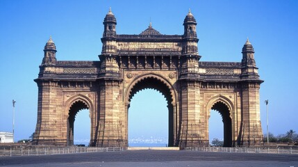 Obraz premium The Gateway of India, a 20th-century arch monument built to commemorate the arrival of King George V and Queen Mary in 1911.