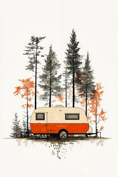 orange camper in forest setting clip art preview