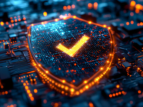 3D Illustration Cybersecurity Data Protection Shield Secure Network