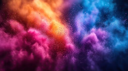 Obraz premium Colorful Holi powder explodes in the air, creating dynamic and vibrant background for festival celebrations or abstract designs