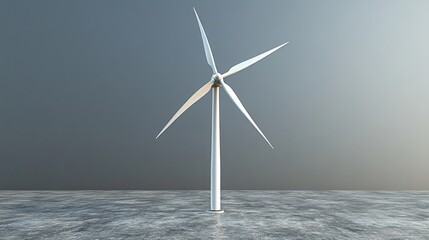 A Single White Wind Turbine on a Grey Concrete Surface