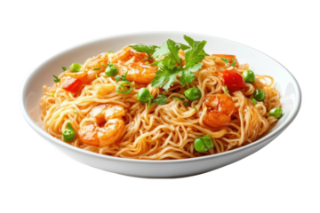 Fried vermicelli noodles, PNG isolated on transparent background, white background.