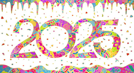2025 New Year.Festive banner. Bright vector with golden gradient on a white background.