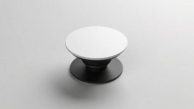 A round popsocket on the back of a phone with a blank, customizable surface. Realistic mockup with minimalistic style, soft lighting, and no glare.
