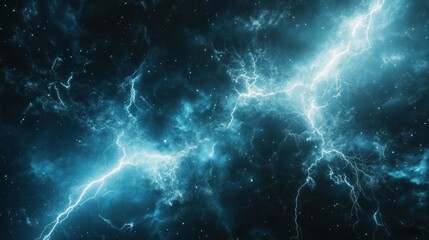 Abstract blue lightning streaks on a dark starry background.