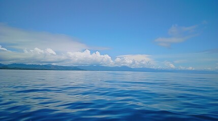 The captivating combination of a blue sky with fluffy white clouds, the vast expanse of the sea, and the vibrant green plants, enjoy the tranquility of nature.Generative AI