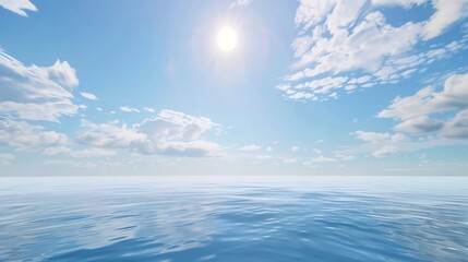 The captivating combination of a blue sky with fluffy white clouds, the vast expanse of the sea, and the vibrant green plants, enjoy the tranquility of nature.Generative AI