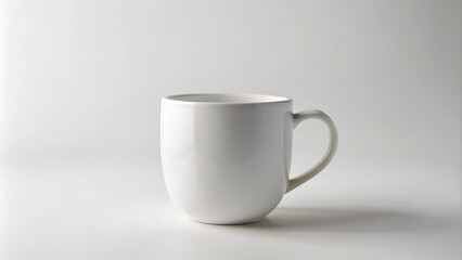 Fototapeta premium Minimalist White Ceramic Mug on White Background for Clean Aesthetic, Perfect for Coffee Lovers, Kitchen Decor, Product Photography, and Homeware Collection