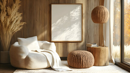 Illustration - Cozy Fall Vibes  Living Room with Mockup Poster Frame